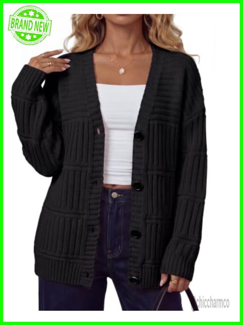 Wool Blend Oversized Chunky Knit Cardigan Sweater Long Sleeve V-Neck